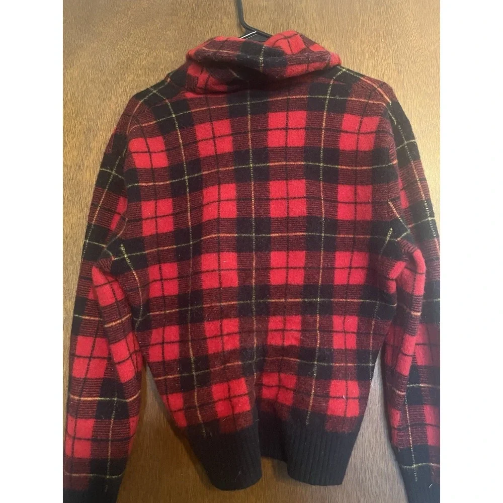Polo‎ Ralph Lauren | Red & Black Plaid Lambswool Sweater | Shawl Collar | READ